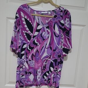 Susan Graver's Purple and Pink Floral Blouse Sz XL